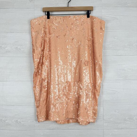 Eloquii Sequin Straight Pencil Skirt Plus Size 20 Peach Elastic Waist Party NEW - Picture 1 of 11